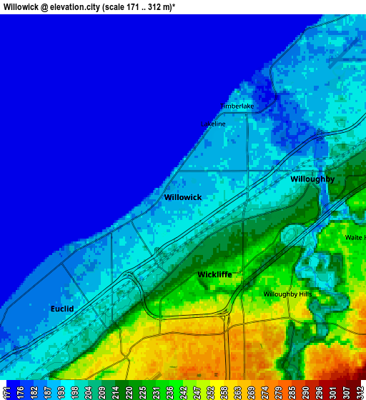 Zoom OUT 2x Willowick, United States elevation map