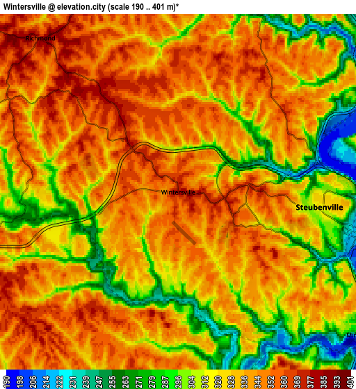 Zoom OUT 2x Wintersville, United States elevation map