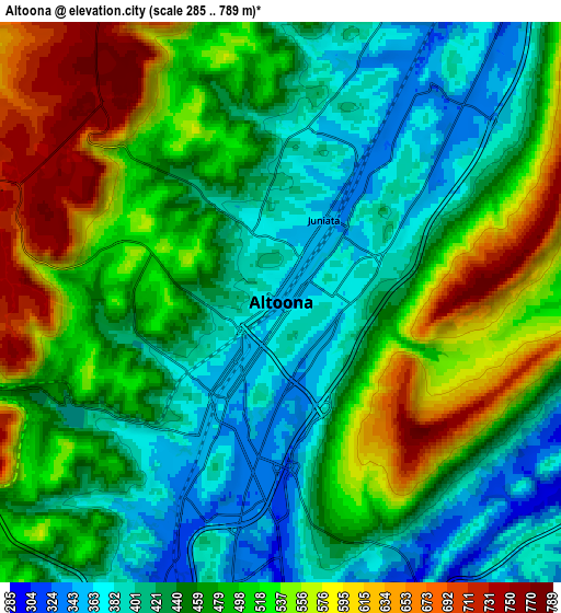 Zoom OUT 2x Altoona, United States elevation map