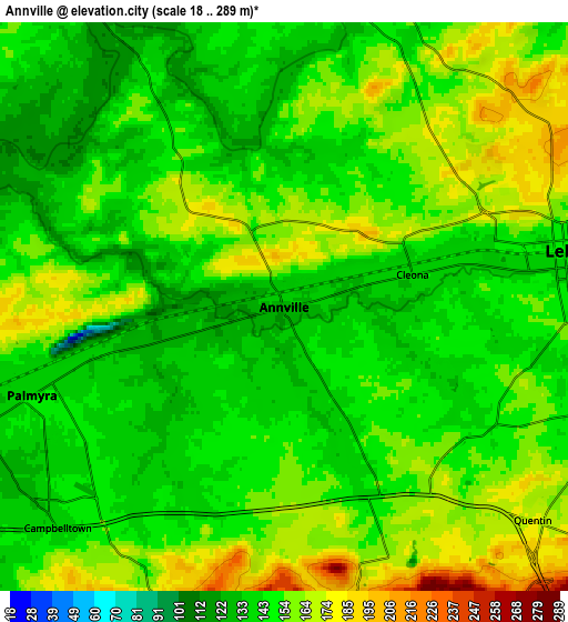 Zoom OUT 2x Annville, United States elevation map