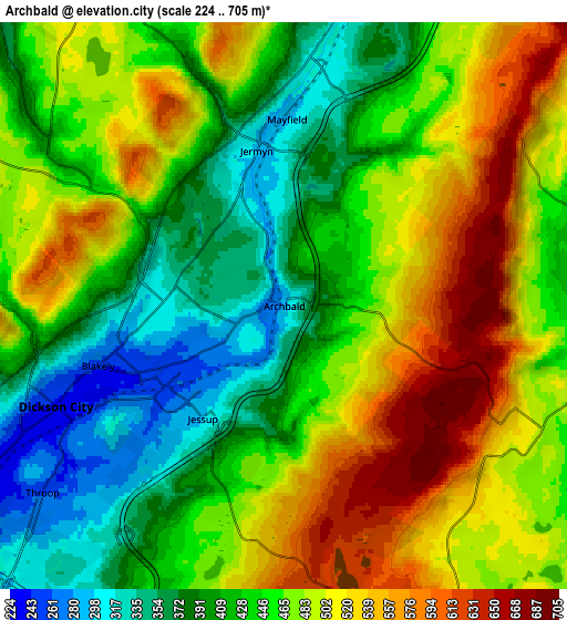 Zoom OUT 2x Archbald, United States elevation map