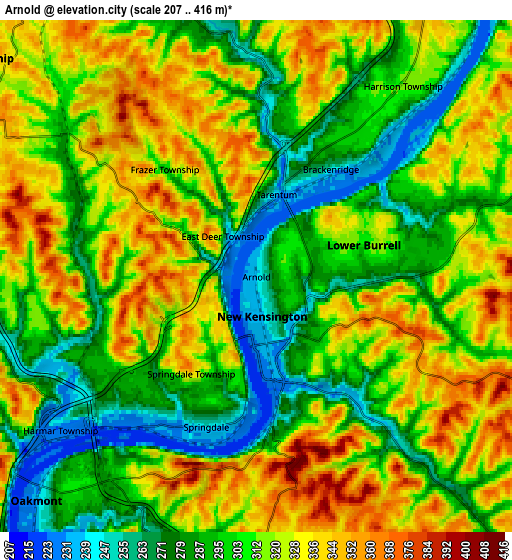 Zoom OUT 2x Arnold, United States elevation map