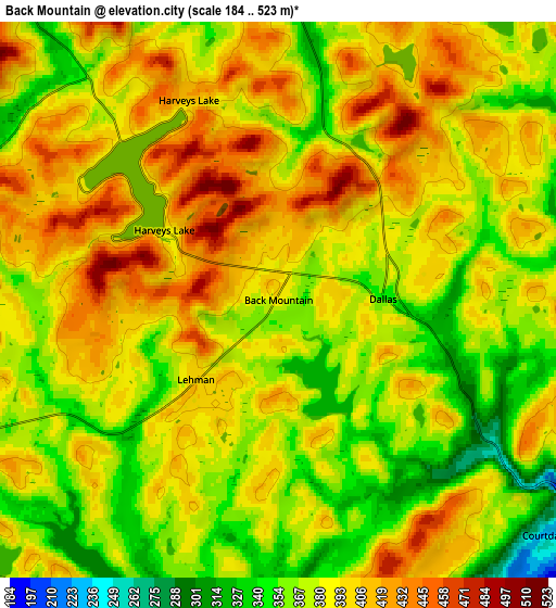 Zoom OUT 2x Back Mountain, United States elevation map