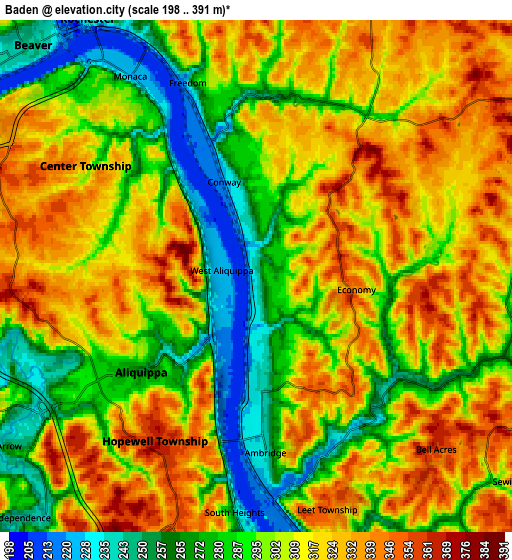 Zoom OUT 2x Baden, United States elevation map