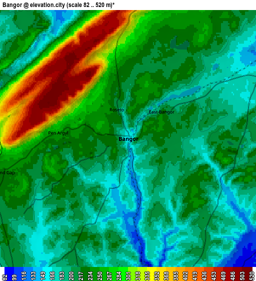 Zoom OUT 2x Bangor, United States elevation map