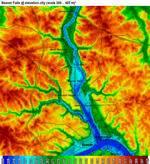 Zoom OUT 2x Beaver Falls, United States elevation map