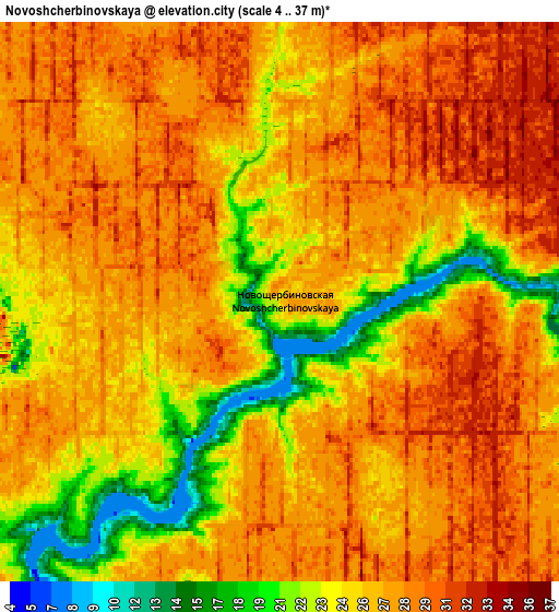 Zoom OUT 2x Novoshcherbinovskaya, Russia elevation map