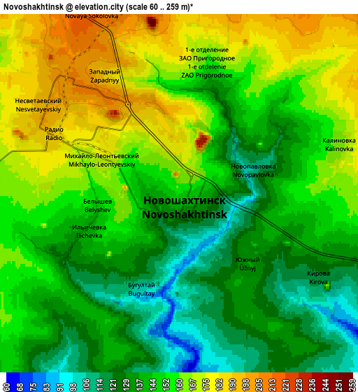 Zoom OUT 2x Novoshakhtinsk, Russia elevation map