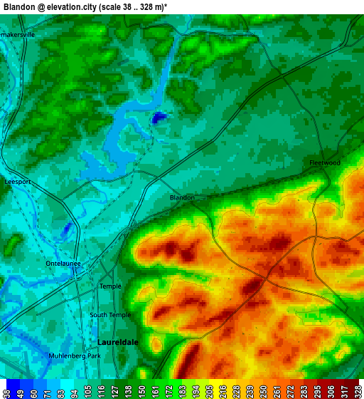 Zoom OUT 2x Blandon, United States elevation map