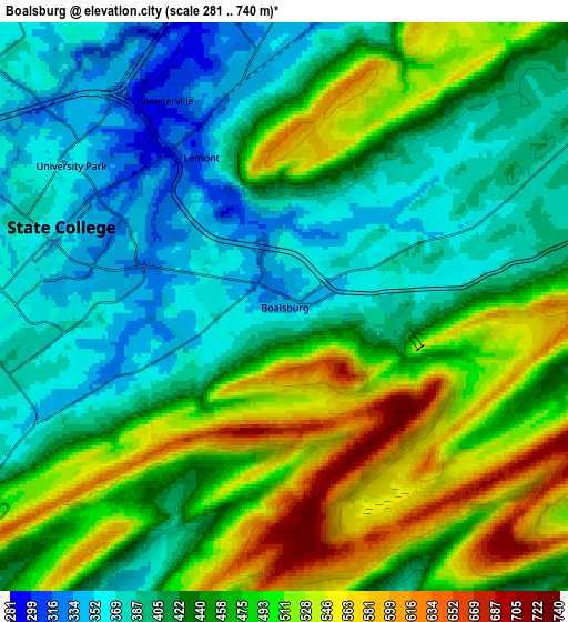 Zoom OUT 2x Boalsburg, United States elevation map