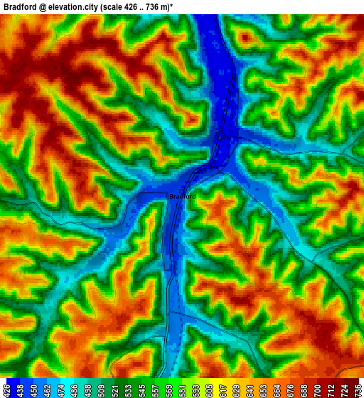 Zoom OUT 2x Bradford, United States elevation map