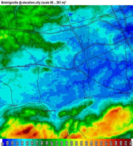 Zoom OUT 2x Breinigsville, United States elevation map