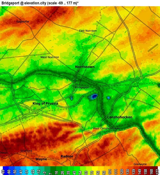 Zoom OUT 2x Bridgeport, United States elevation map