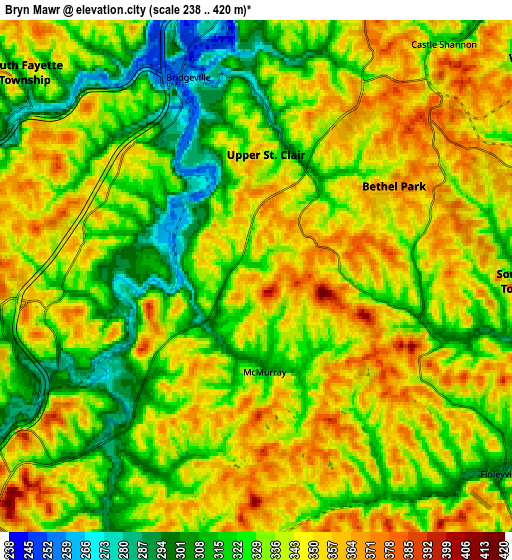 Zoom OUT 2x Bryn Mawr, United States elevation map