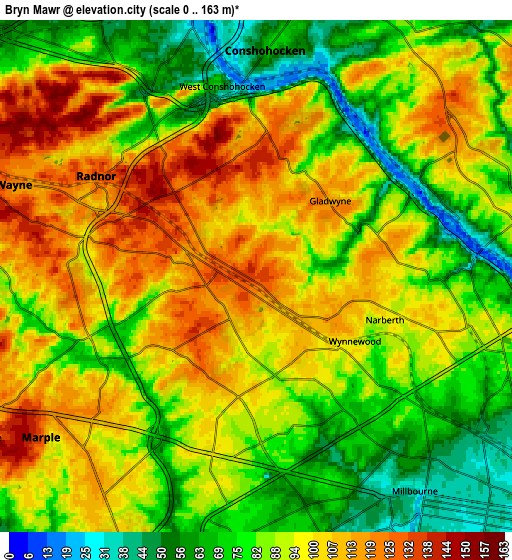 Zoom OUT 2x Bryn Mawr, United States elevation map