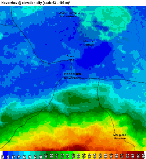 Zoom OUT 2x Novorzhev, Russia elevation map