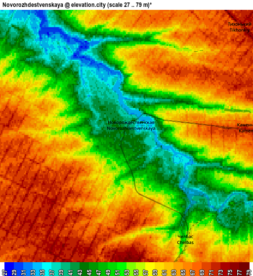 Zoom OUT 2x Novorozhdestvenskaya, Russia elevation map