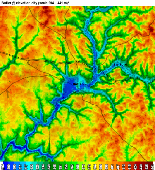 Zoom OUT 2x Butler, United States elevation map