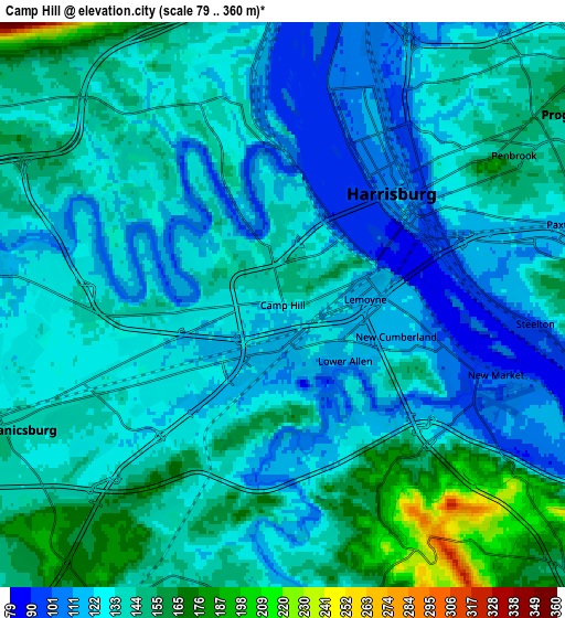 Zoom OUT 2x Camp Hill, United States elevation map