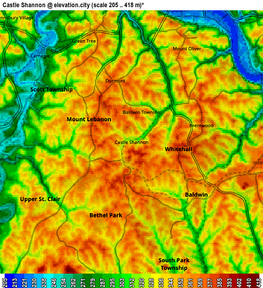 Zoom OUT 2x Castle Shannon, United States elevation map
