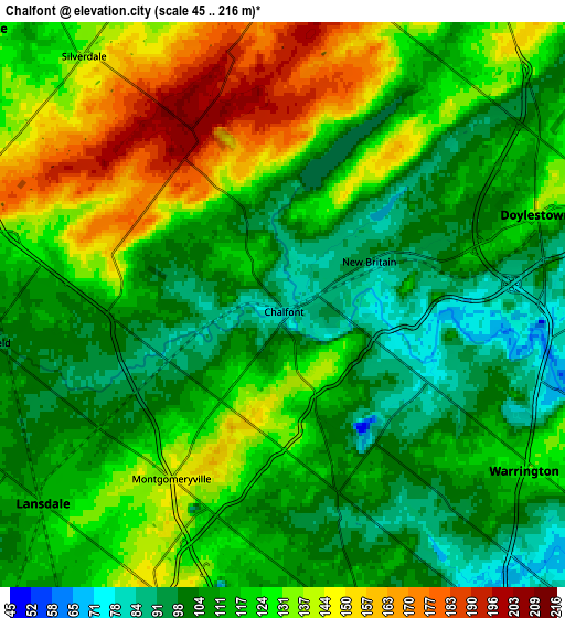 Zoom OUT 2x Chalfont, United States elevation map