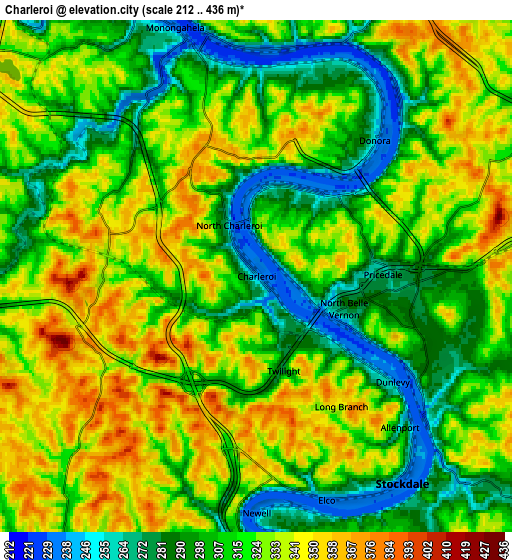 Zoom OUT 2x Charleroi, United States elevation map