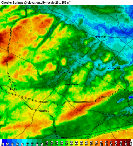 Zoom OUT 2x Chester Springs, United States elevation map