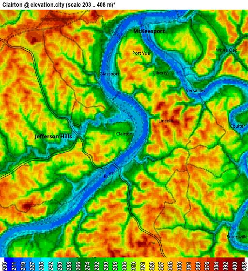 Zoom OUT 2x Clairton, United States elevation map