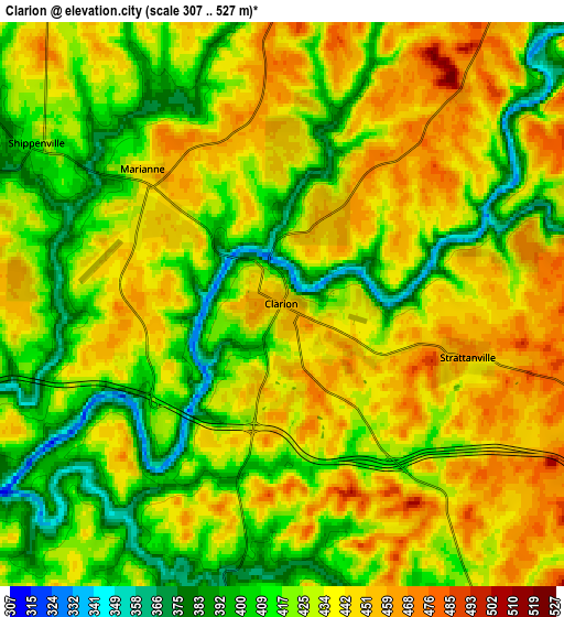 Zoom OUT 2x Clarion, United States elevation map