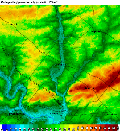 Zoom OUT 2x Collegeville, United States elevation map