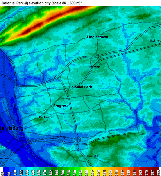 Zoom OUT 2x Colonial Park, United States elevation map