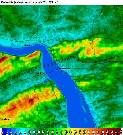 Zoom OUT 2x Columbia, United States elevation map