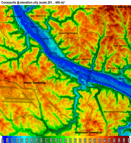 Zoom OUT 2x Coraopolis, United States elevation map