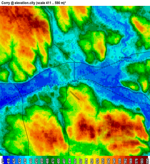 Zoom OUT 2x Corry, United States elevation map