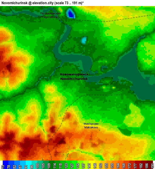 Zoom OUT 2x Novomichurinsk, Russia elevation map