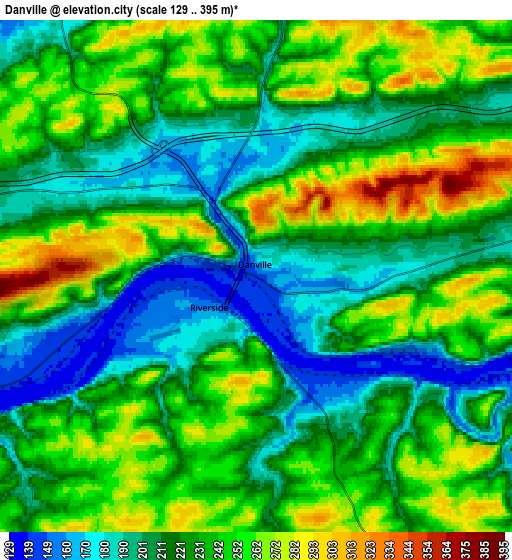 Zoom OUT 2x Danville, United States elevation map