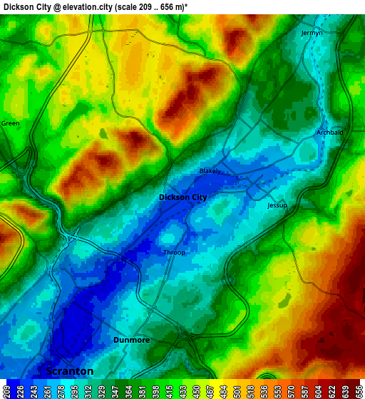 Zoom OUT 2x Dickson City, United States elevation map