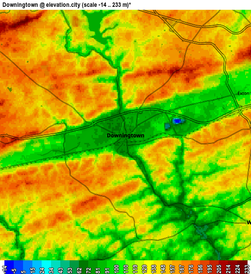 Zoom OUT 2x Downingtown, United States elevation map