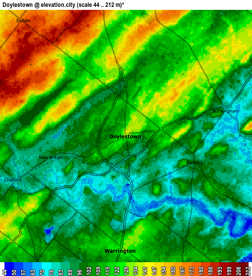 Zoom OUT 2x Doylestown, United States elevation map