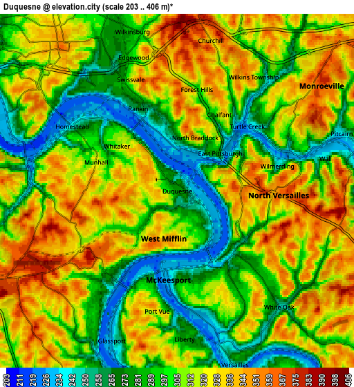 Zoom OUT 2x Duquesne, United States elevation map