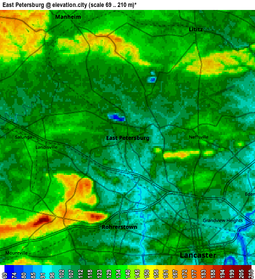 Zoom OUT 2x East Petersburg, United States elevation map