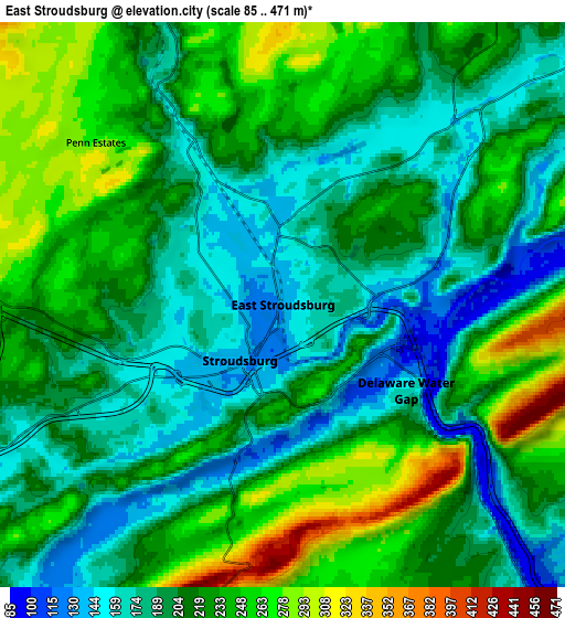 Zoom OUT 2x East Stroudsburg, United States elevation map