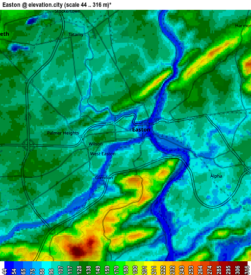 Zoom OUT 2x Easton, United States elevation map