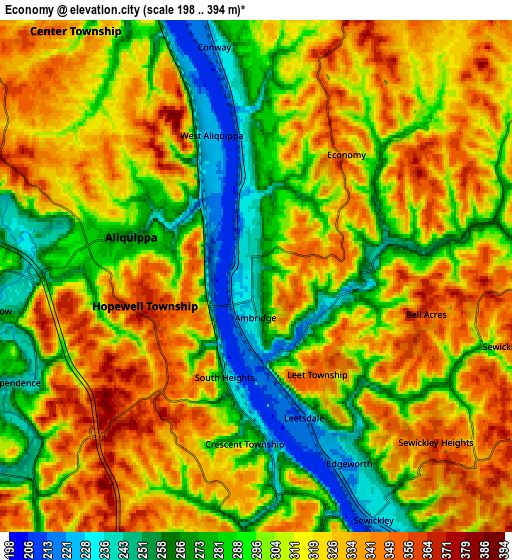 Zoom OUT 2x Economy, United States elevation map