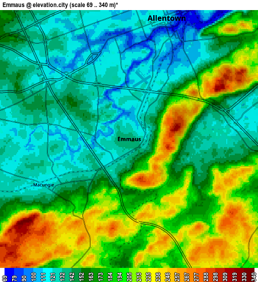 Zoom OUT 2x Emmaus, United States elevation map