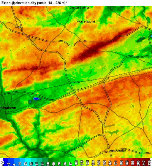 Zoom OUT 2x Exton, United States elevation map