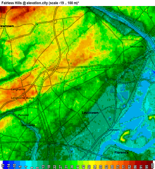 Zoom OUT 2x Fairless Hills, United States elevation map