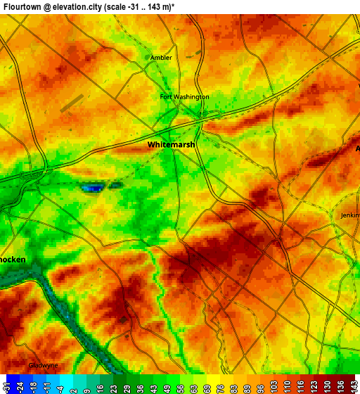 Zoom OUT 2x Flourtown, United States elevation map