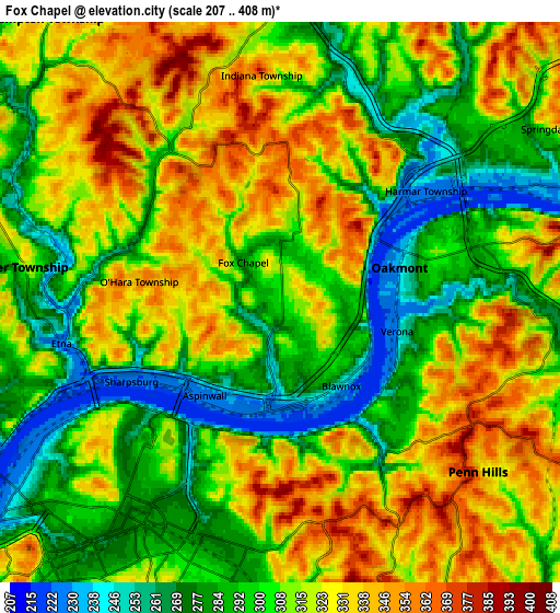 Zoom OUT 2x Fox Chapel, United States elevation map