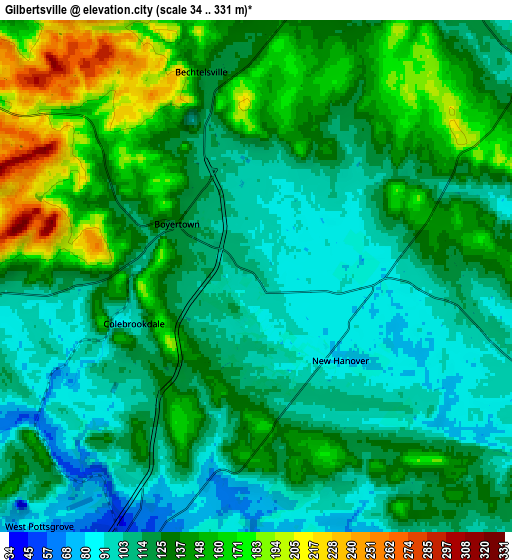 Zoom OUT 2x Gilbertsville, United States elevation map